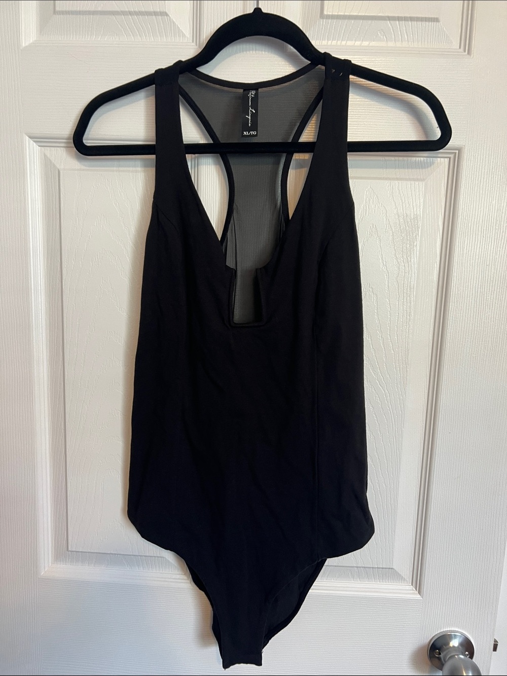 Black Racerback Bodysuit with Mesh Insert